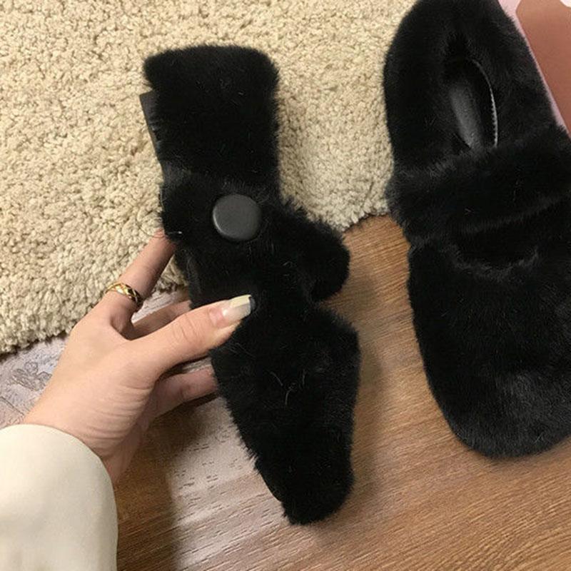 Rabbit Hair Thick Shoes Soled Winter Woolen Inside Rise Outside Wear Lazy People Put On Plush Bean Shoe