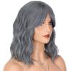 XINRAN Parrucche Sintetiche Grigio Blu Ondulate Medie con Frangia Partizione Centrale Frangia Bob Parrucca Cosplay per Donne Fibra Resistente al Calore