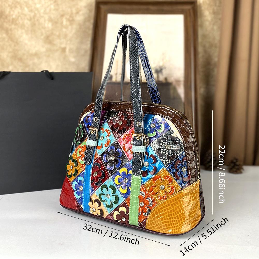 Leather Cowhide Bag Fashion Trend Women'S Bag Splicing Contrasting Color Portable Messenger Women'S Bag Large Capacity Travel