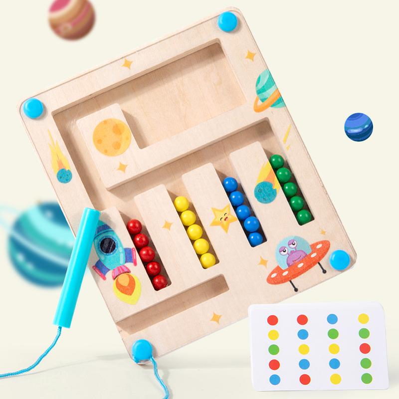 Wooden Kid Magnetic Shape Matching Maze Board Montessori Geometry Color Cognition Education Toys Color Matching Early Education