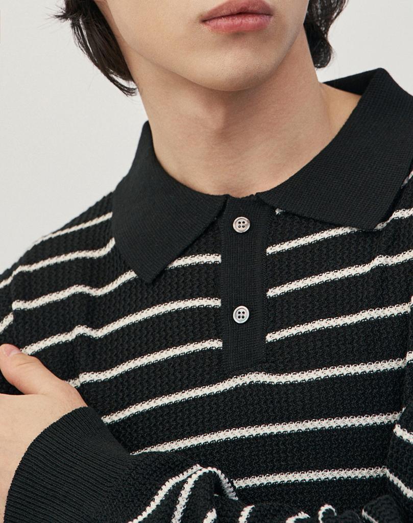 WORK ON BODY OFF Easyon Semi-Overfit Striped Collar Knit [Black]