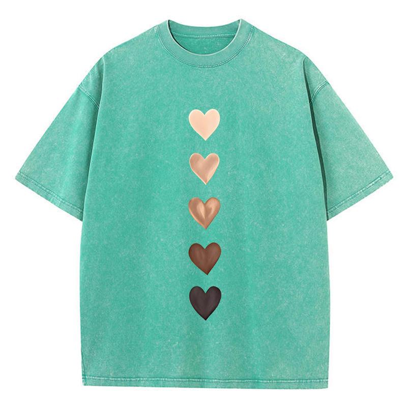 Love Heart Graffiti Printed Washed TShirt Womens Cotton Tops Comfortable Distressed ONeck Streetwear Summer Womans Clothes