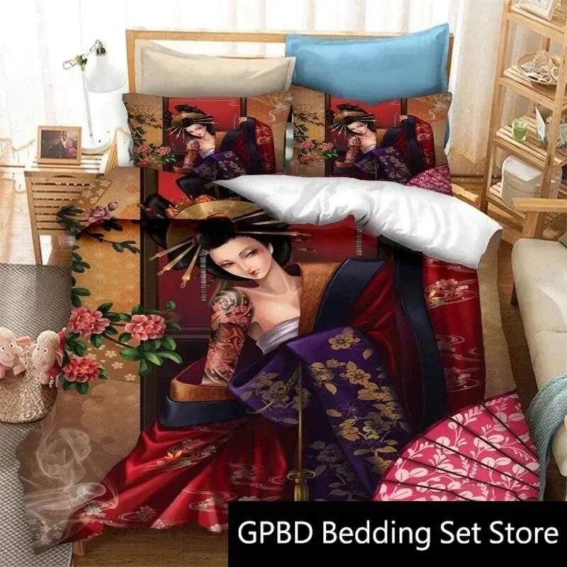 3D Print Japanese Geisha Samurai Bedding Set Double Twin King Duvet Cover Comforter Pillowcase Boys Girls Adults Bedroom