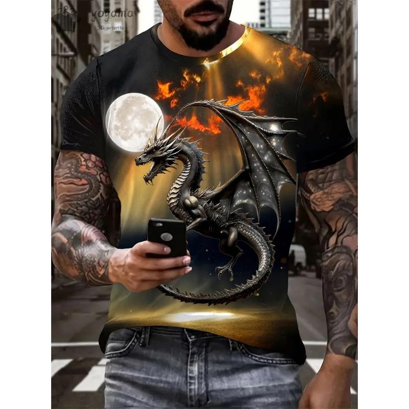 Fashion Personality Men T-Shirt Dragon Pattern 3D Printed Harajuku Street Short Sleeve O Neck T Shirts Oversized Tee Casual Tops