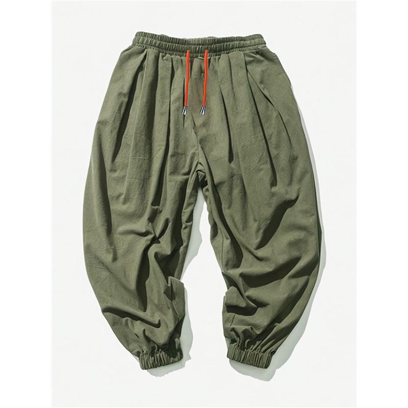 Men's Loose-fit Harem Pants, Elastic Drawstring Waist, Non-stretch Casual Lantern Trousers, Lightweight Quick-dry