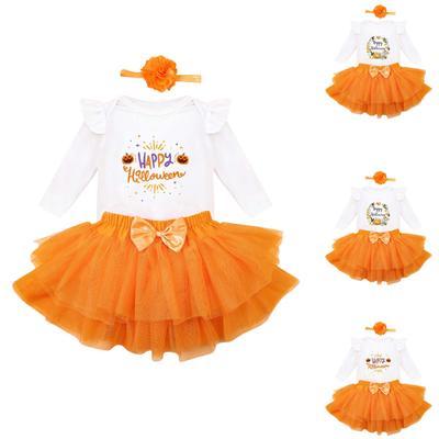 Halloween Style Long Sleeve Romper Skirt Headband Three-piece Dress Set