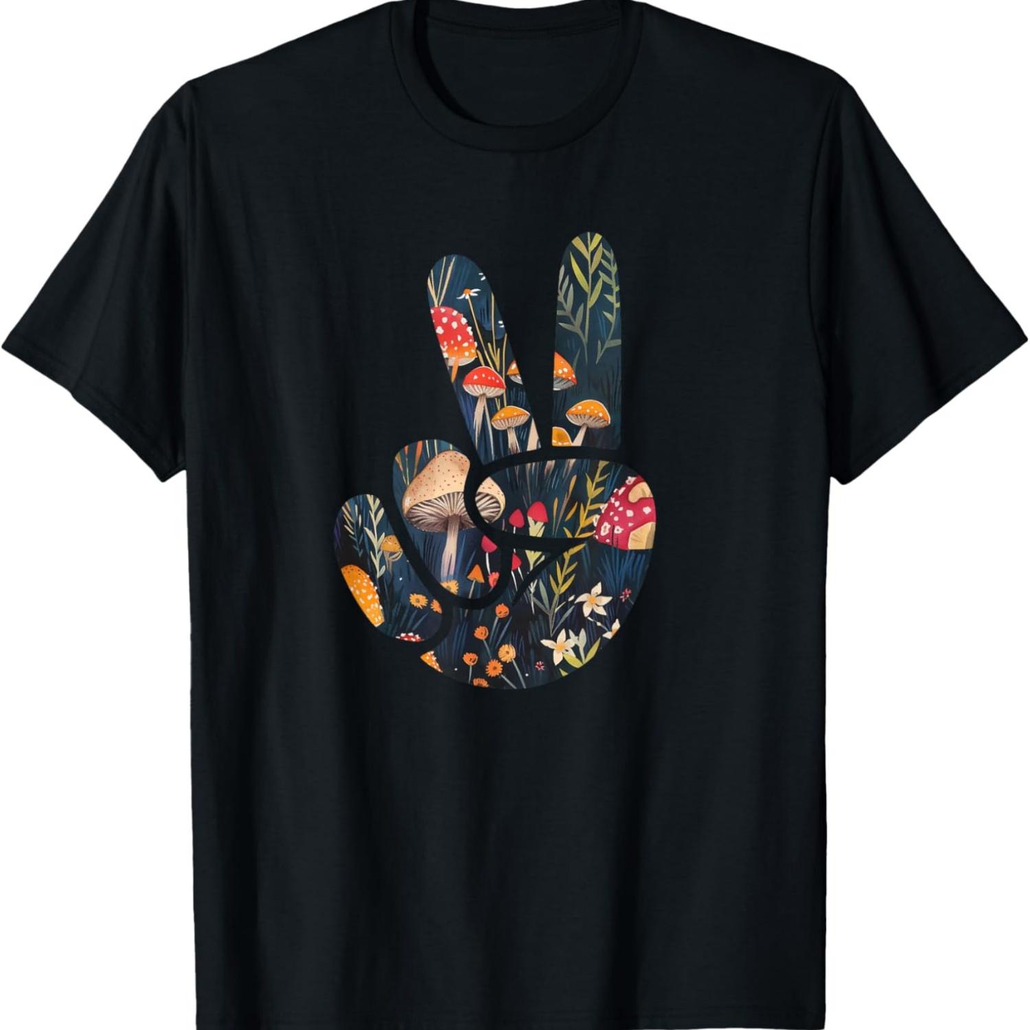 

Natural Silhouette Forest Meadow Cottagecore Peace Sign Hand T-Shirt(79) S чёрный