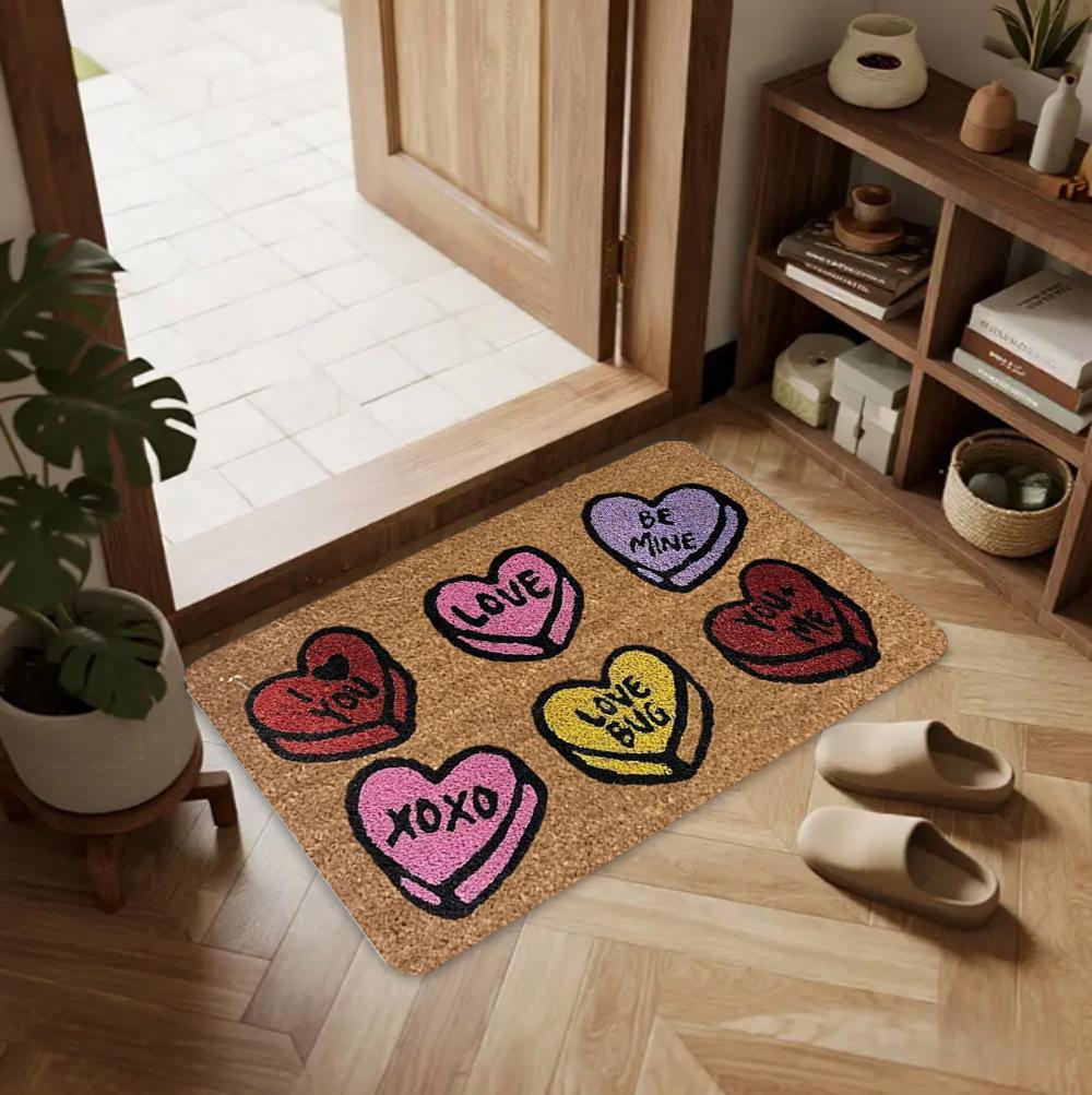 Tappetino Colorato a Forma di Cuore con Frasi d'Amore Tappetino Antiscivolo per Ingresso Decorazione Casa San Valentino Tappeto di Benvenuto per Portico
