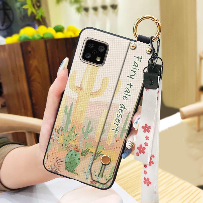 Shockproof Silicone Phone Case For Sharp Aquos Sense4 4G/Sense 5G Kickstand Waterproof Phone Holder Wristband Flower