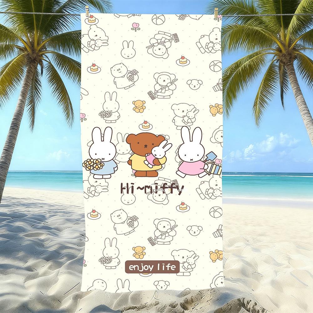 Miffy Rabbit Beach Towel Microfiber Quick Drying Absorbent Cartoon Printed Seaside Resort Bath Towel