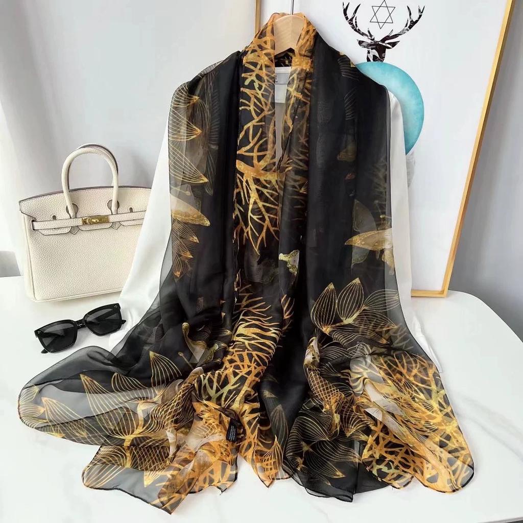 Stoles Wraps Silk Scarf Foulard Female Scarves Wraps Hijab Bandana Women Large-size Beach Shawls Muslim HijabsTravel Sunscreen