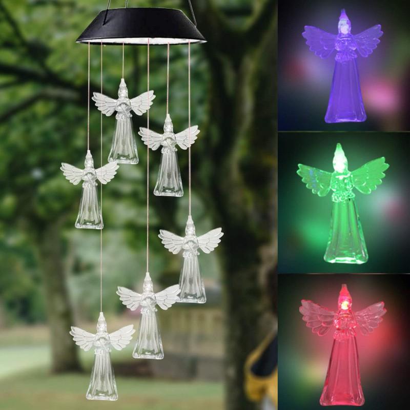 Solar Powered Wind Chime With LED Lights Metal Bells Hummingbird Butterfly Decor Garden Patio Yard