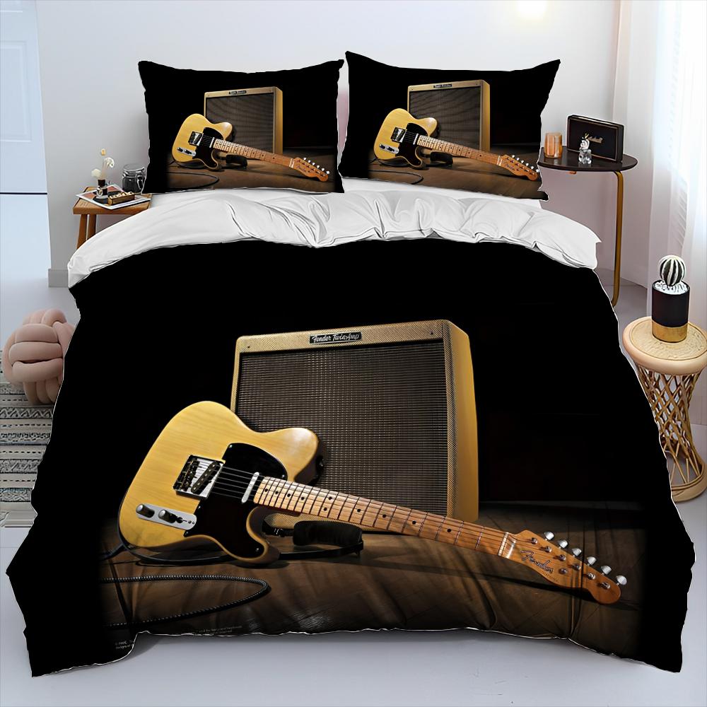 3D Classical Guitar Electric Guitar Comforter Bedding Set,Duvet Cover Bed Set Quilt Cover Pillowcase,King Queen Size Bedding Set
