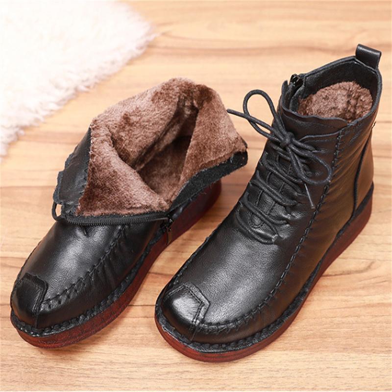 Women's Shoes Genuine Leather Boots Women's Fashion Winter Boots Female Flat Shoes Non-slip Warm Shoes Women Ankle Boots