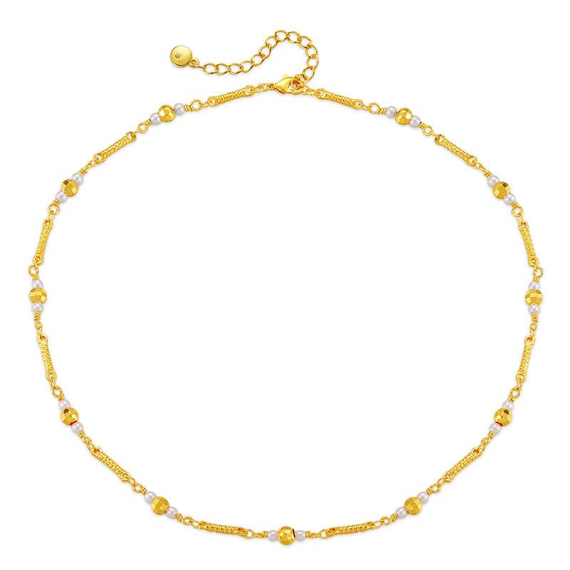 K Gold Plated Metal Texture Fortune Bead Short Necklace For Women