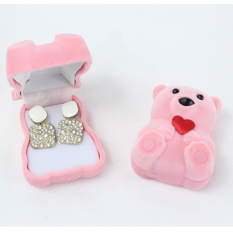 Cartoon Plush Bear Ring Pendant Earnail Jewelry Box Cute Plastic Activity Core Removable Wedding Mother's Day Party Supplies