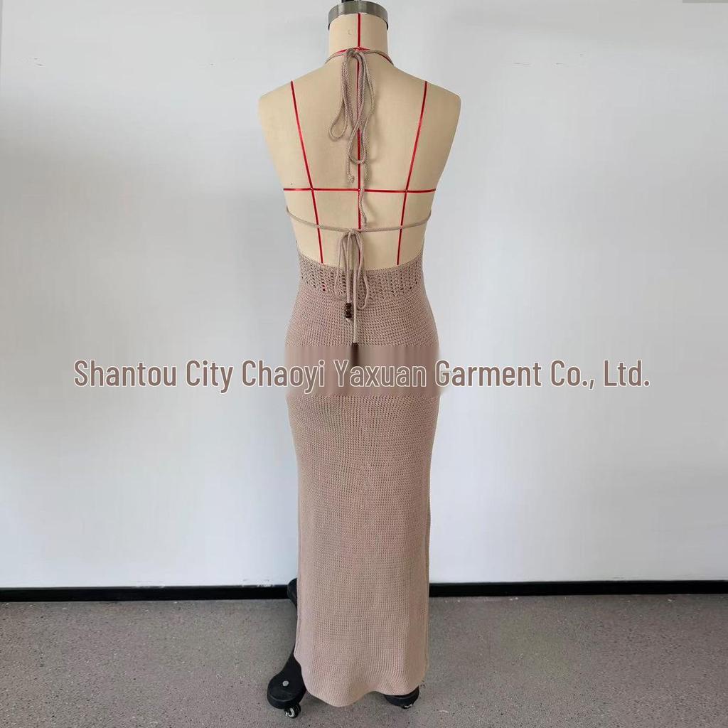 New Style Halter Neck Knitted Beach Dress - Sexy Long Beaded Wrap Skirt for Women