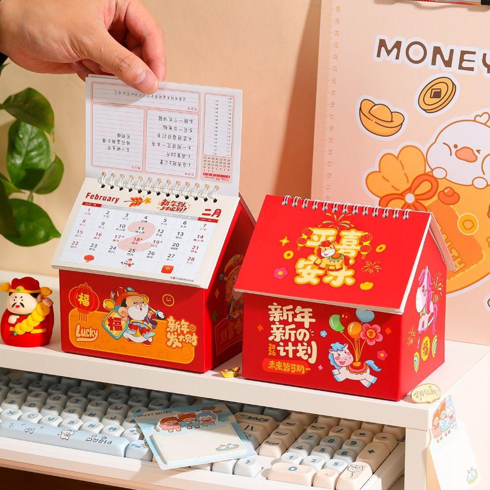 Cartoon 2026 Desk Calendar Coil Binding Standing Flip Calenda Monthly Planner  Spring Festival