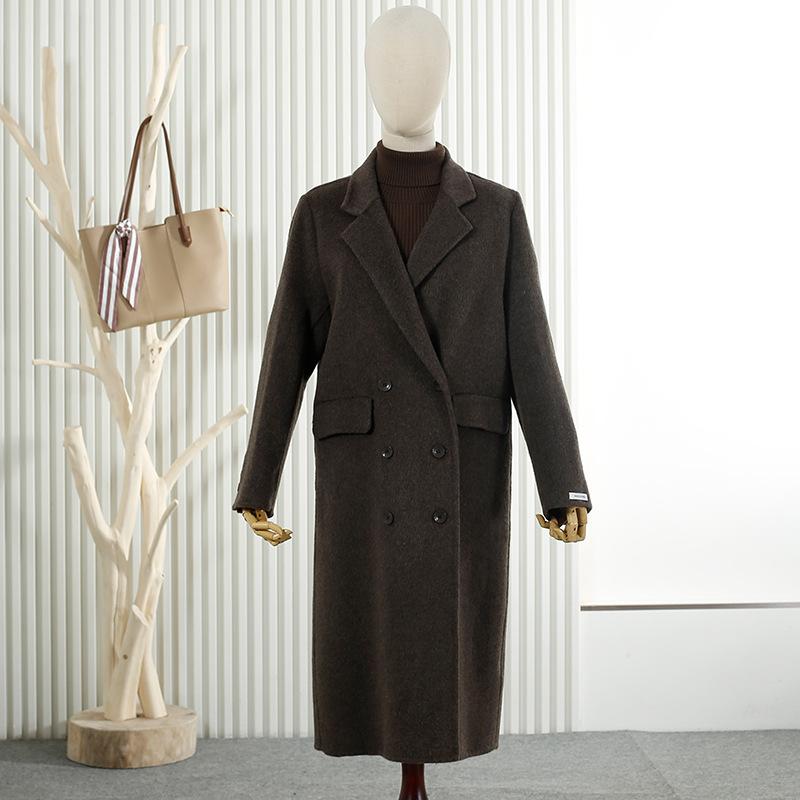 

New suit collar wool double-sided woolen coat women s double-breasted knee-length thin wool coat jacket S сірий колір