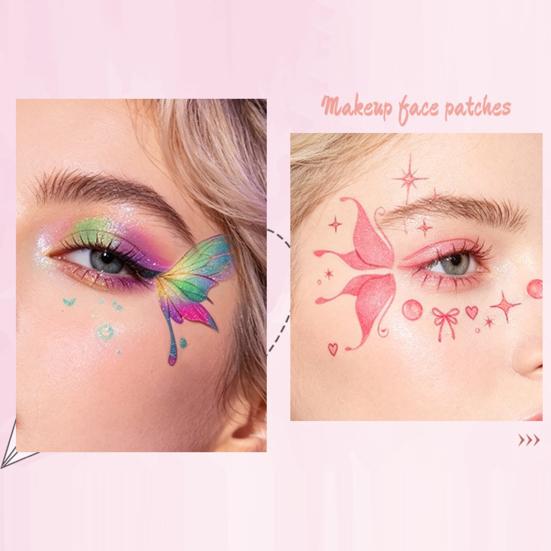 5 Sheets Glitter Butterfly Eye Stickers, Temporary Face Tattoos for Kids, Cartoon Decals for Festival Makeup, Party Decor