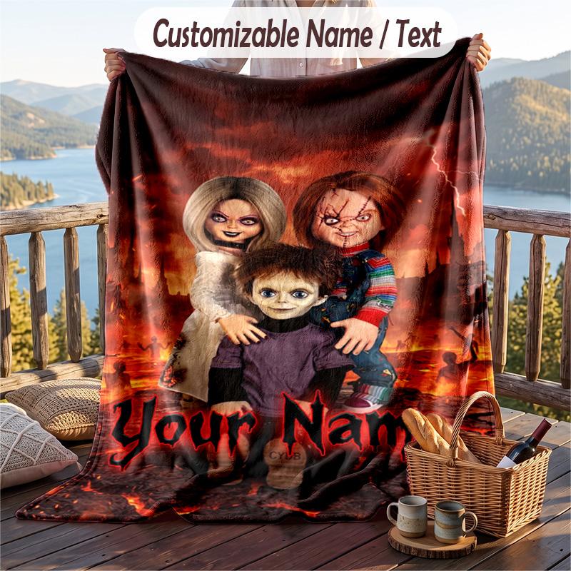 Custom Text Flannel Throw Blanket, Lightweight Cozy Bed Sofa BlanketChild's Play Chucky Tiffany