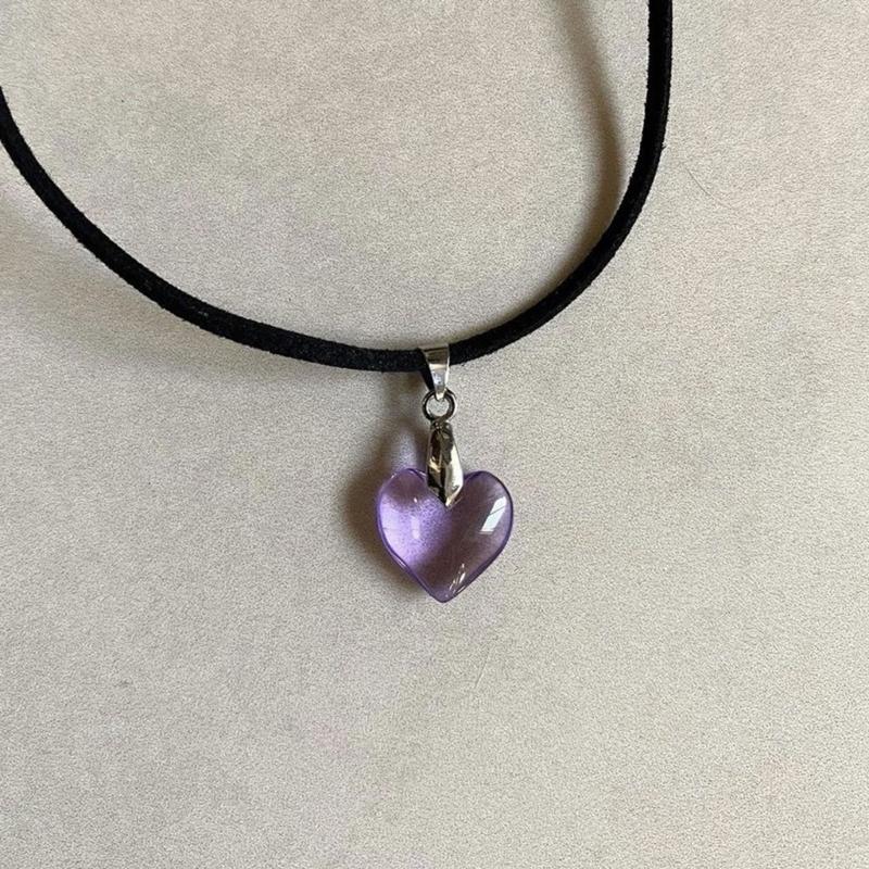 Modische Kristall-Herz-Anhänger-Halskette für Damen Heiße Mädchen Schwarze Lederseil-Choker-Halsketten Süßer Cooler Y2k Schmuck