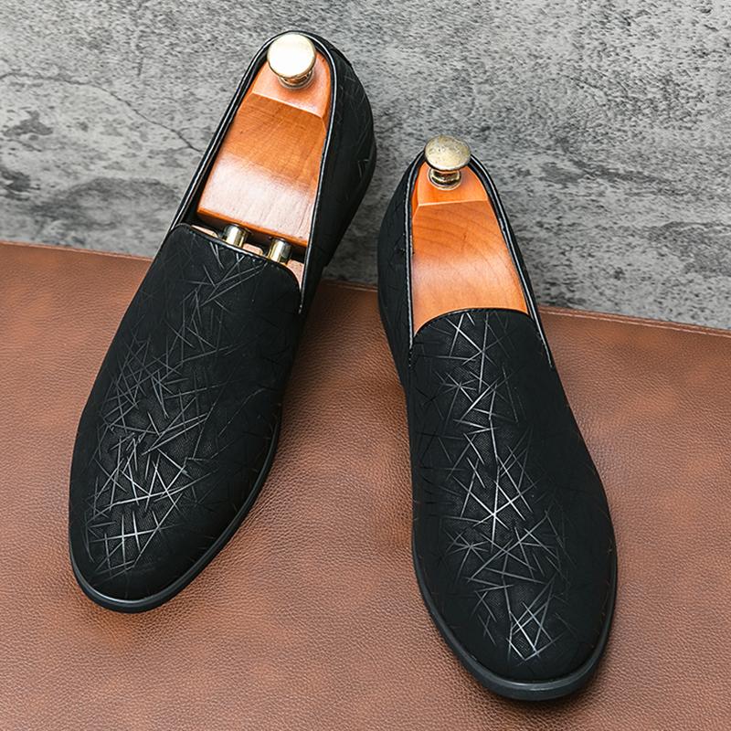 Men's Printing Pattern Patent Leather Slip On Driving Shoes Male Formal Wedding Prom Dress Homecoming Sapatos Tenis Masculino