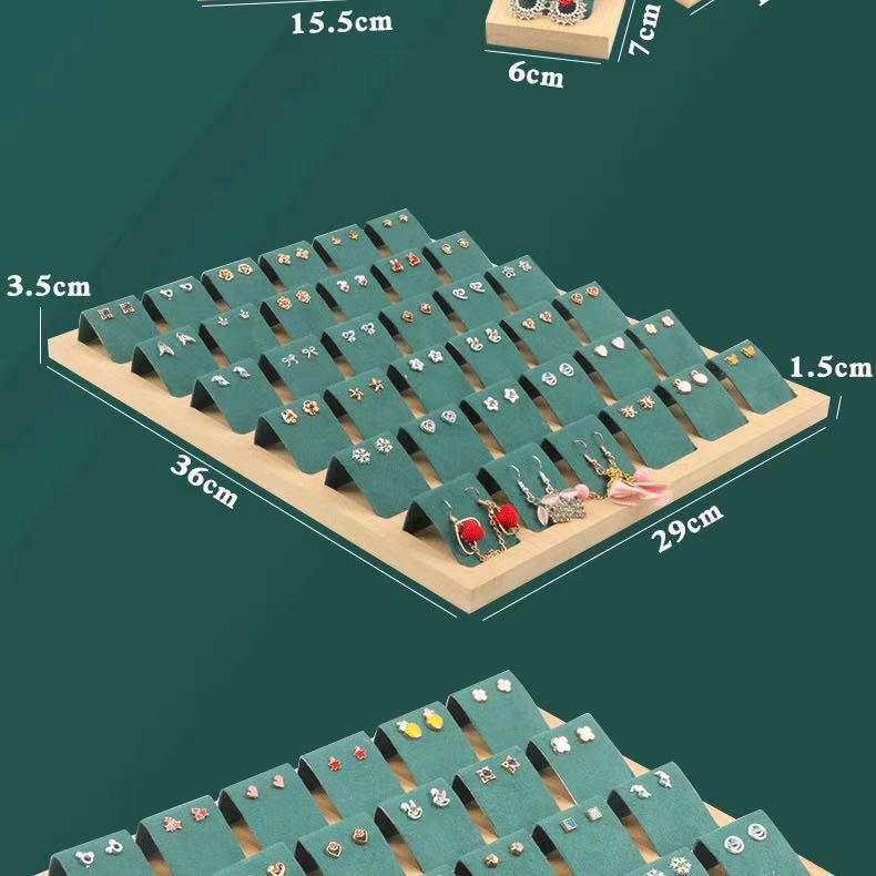 Bamboo & Wood 36-Slot Movable Earring and Stud Display Tray; Jewelry Accessories Shelf