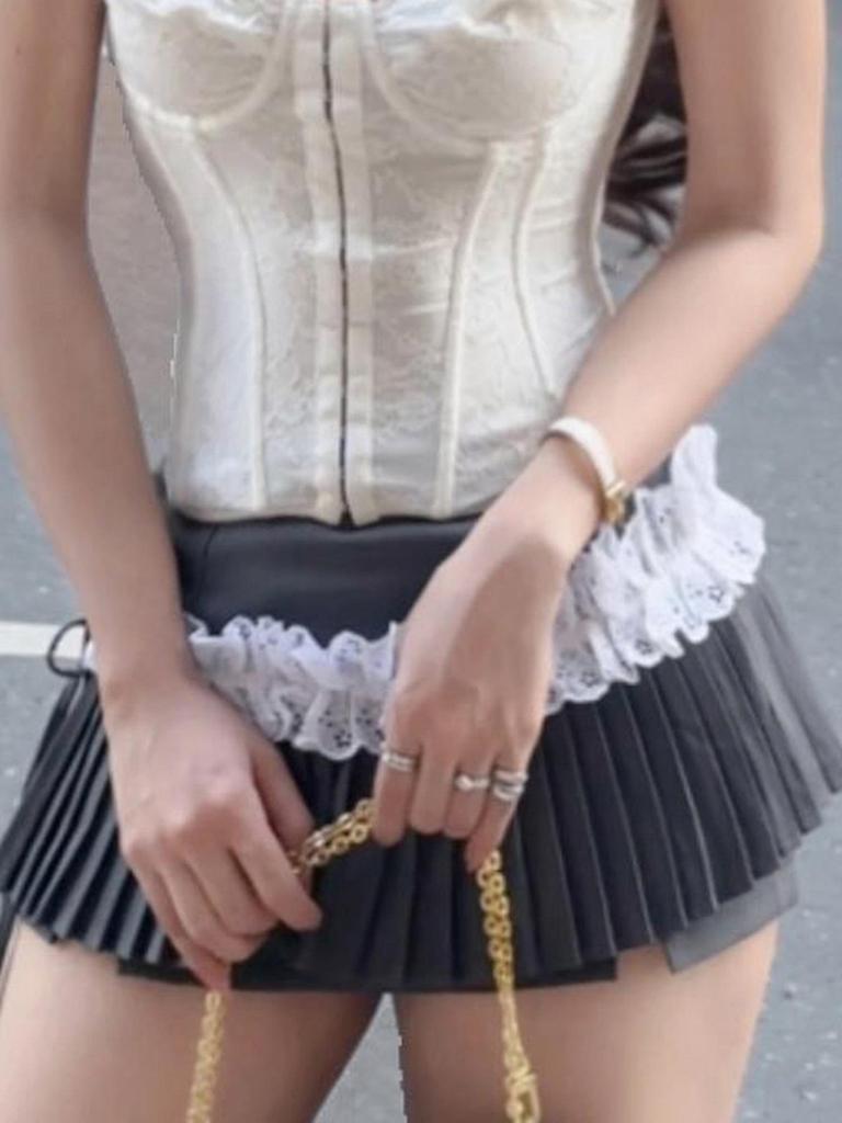 European & American Sweet Style Lace Pleated Two-Piece Short Skirt for Girls