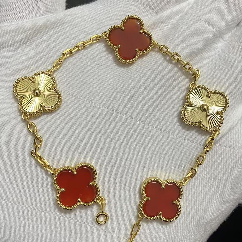 Nouă Versiune Brățară Trifoi cu Patru Foi Cinci Flori Agat Roșu Natural Sidef Alb Brățară Dama Brățară Laser