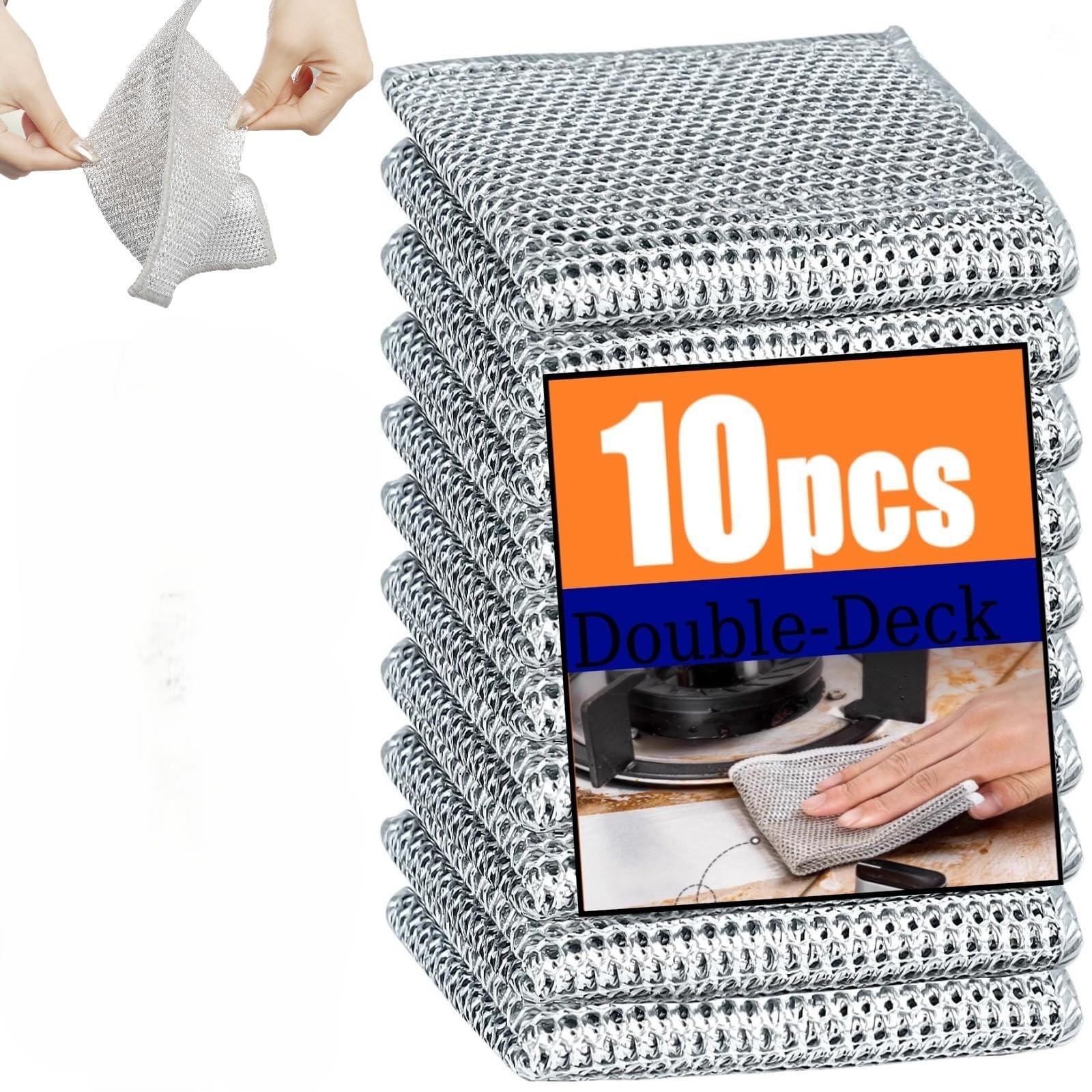 10pcs Kitchen Scrubber Wire Dishcloth Wire Mesh Cleaning Cloth Rags Metal Steel Cleaning Towel Pot Dish Washing Scouring Pads
