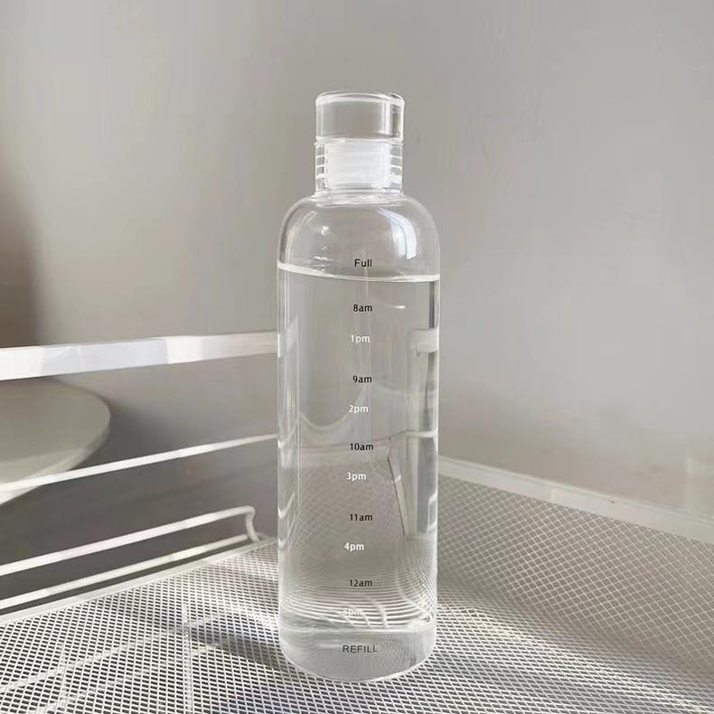 

High Capacity Portable Borosilicate Glass Water Bottle with Scale & Straw White
