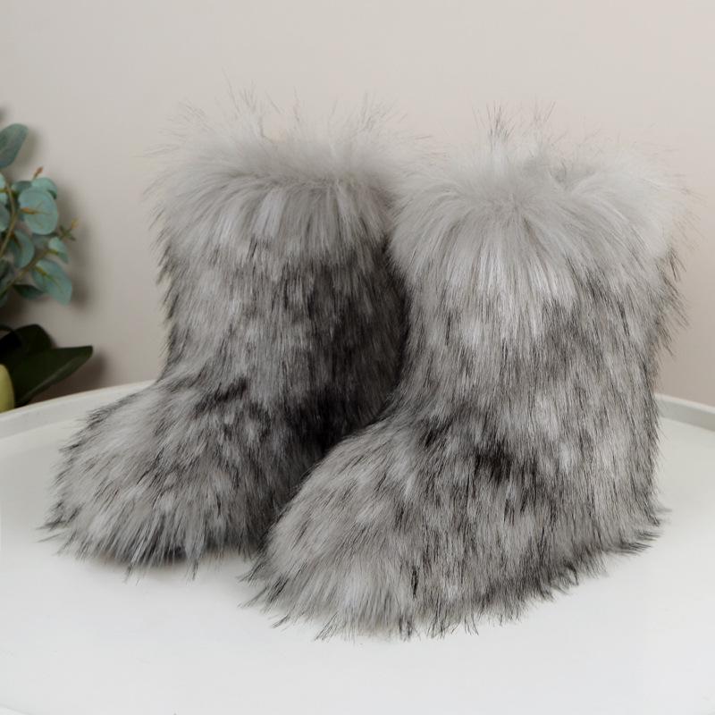 Women's Mid-Calf Snow Boots with Raccoon and Fox Fur