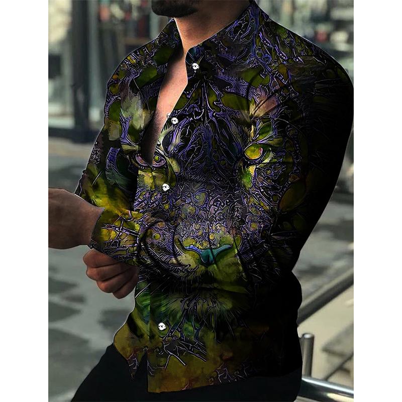 3D Print Animal Tiger Graphic Shirts Casual Long Sleeve Oversized Button Down Shirts For Men Fashion Designer Comfortable Blouse