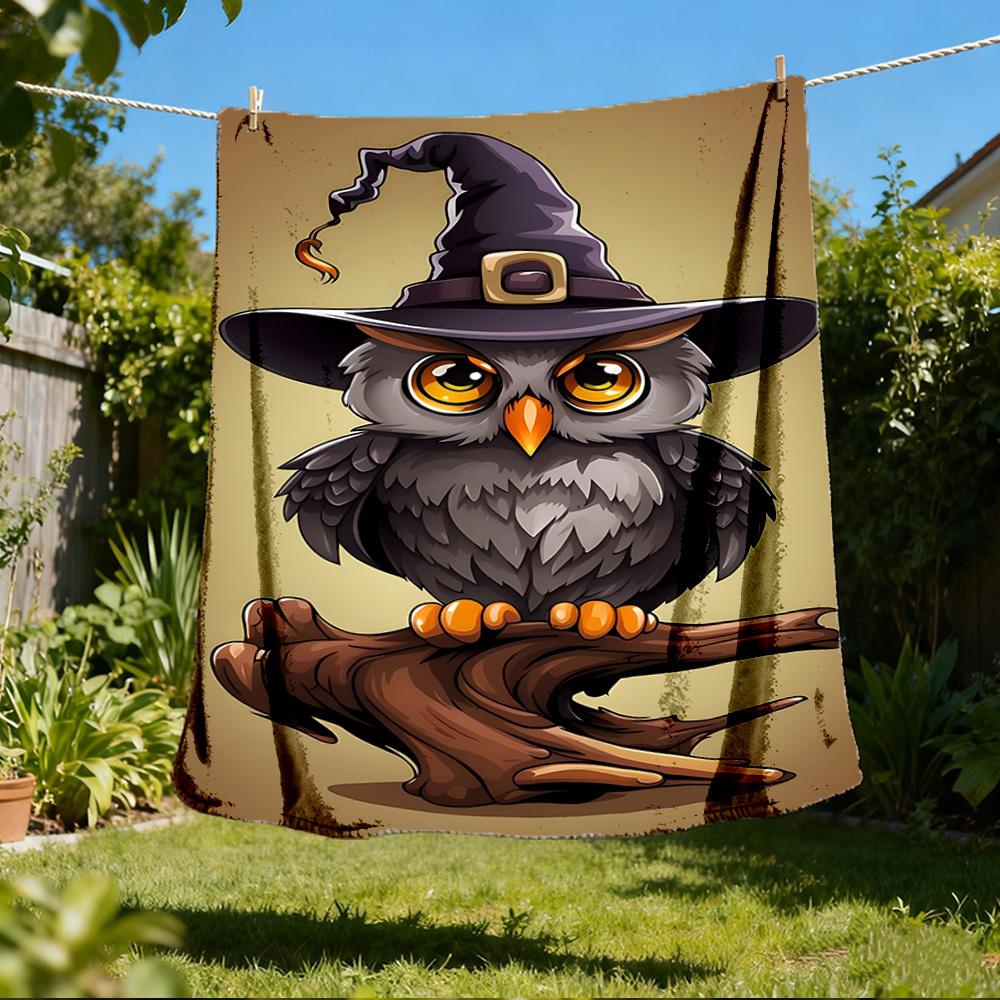 1pc Owl, Witch Hat Throw Blanket Polyester Fiber, Lightweight Flannel, Soft & Warm, All Season Use for Outdoor, Camping Digital Print