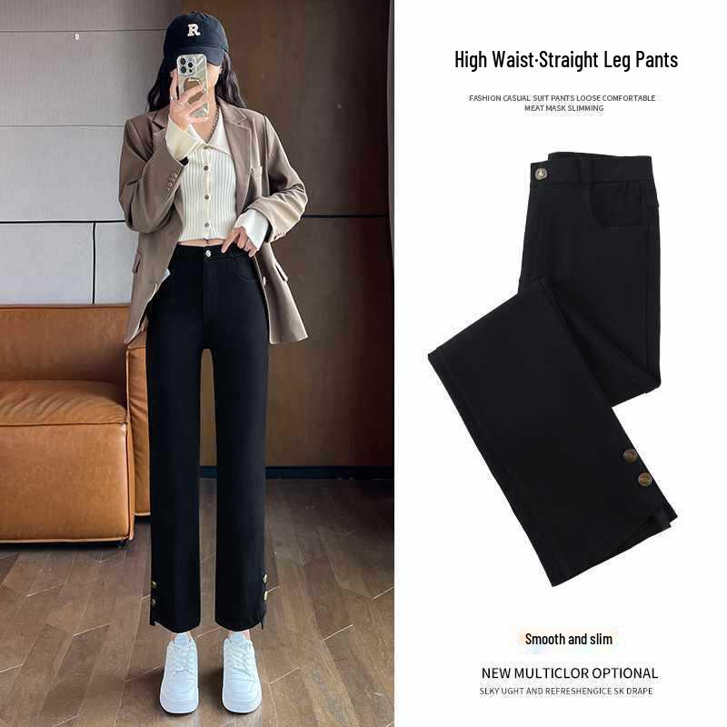 

Real Shot High Waist Cropped Cigarette Pants - Versatile Straight-Leg for Spring/Autumn Women s Casual Wear 2XL