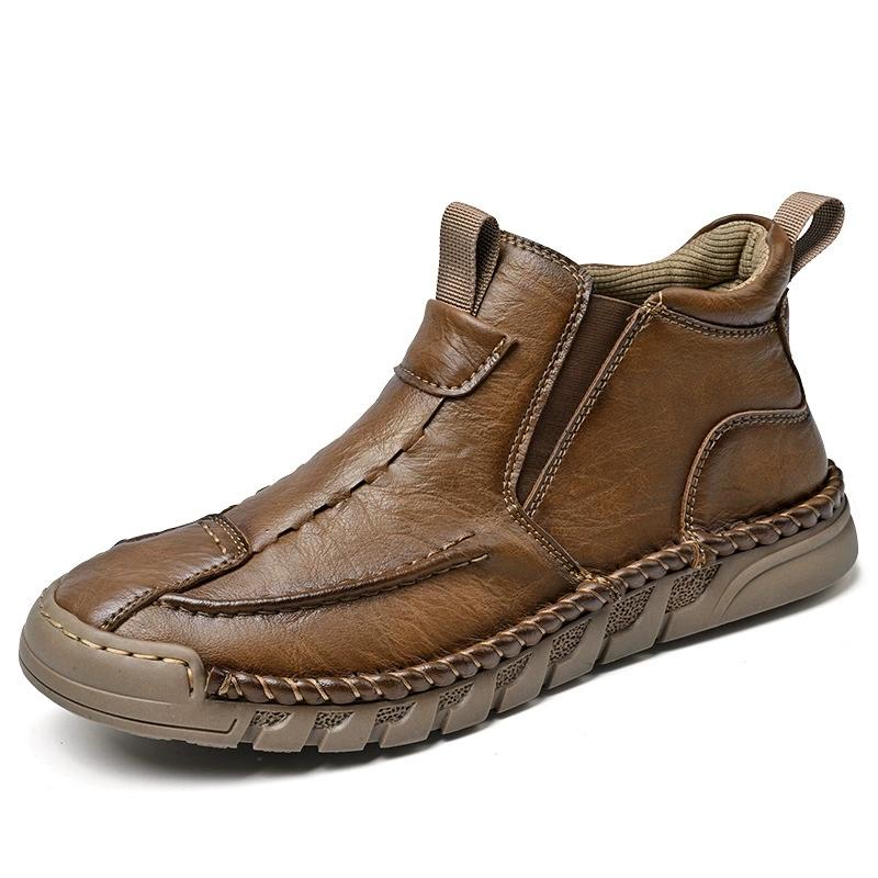Retro Style Outdoor Men's High Top Shoes Leisure Walk Leather Ankle Boots Hot Sale Motorcycle Boots Non-Slip Botas Basic Boots