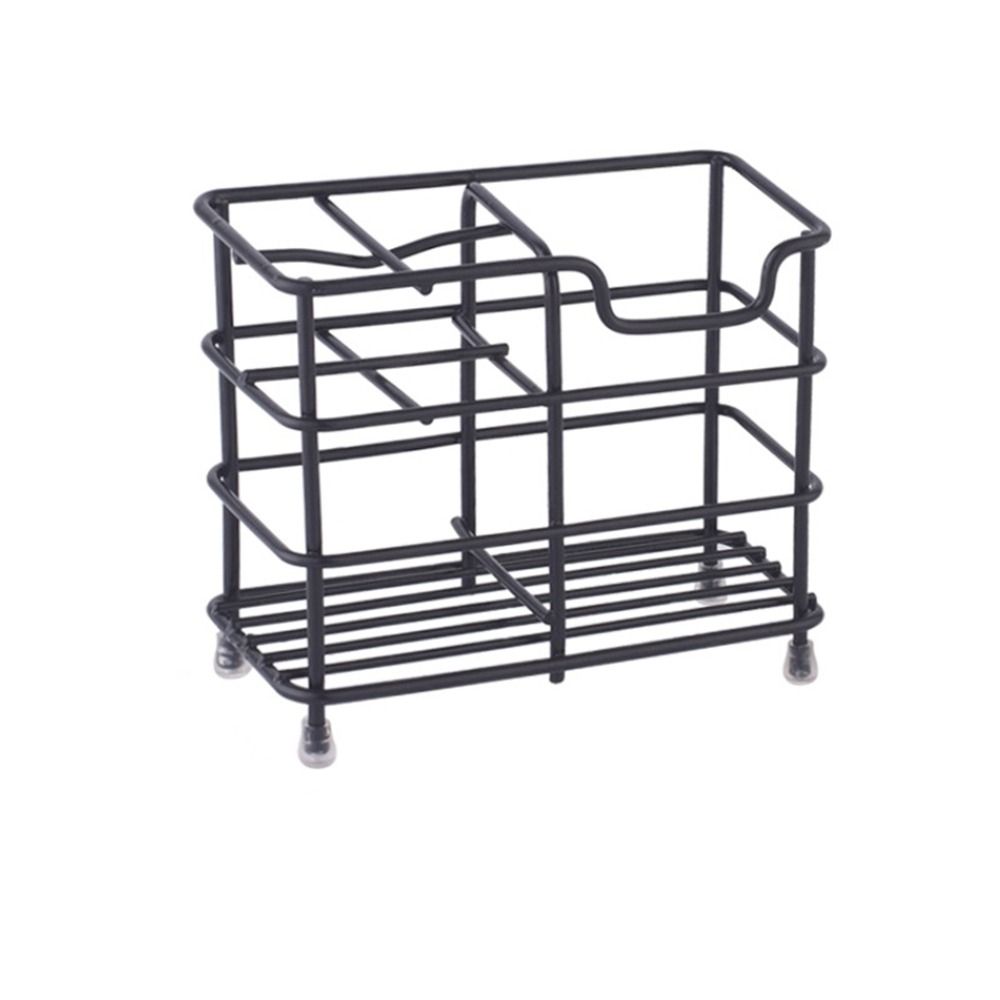 Stable Stainless Steel Toothbrush Holder Black/Silver Bathroom Countertop Storage Rack  Countertops