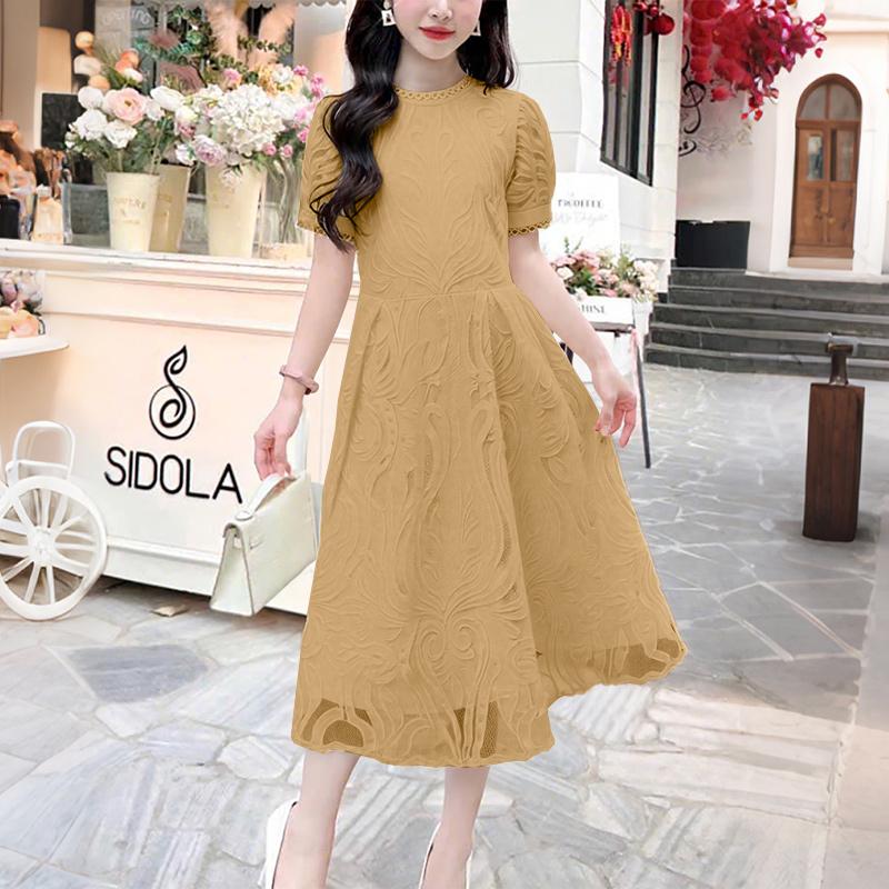 

ZANZEA Women Summer Round Neck Casual Short Sleeve Patchwork Lace Dress 2XL хакі