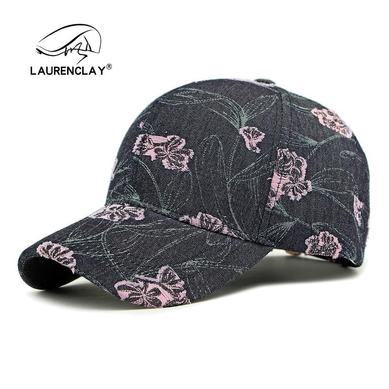 Hat women's new jacquard flower cap women's outdoor sunscreen sun hat denim hardtop baseball cap