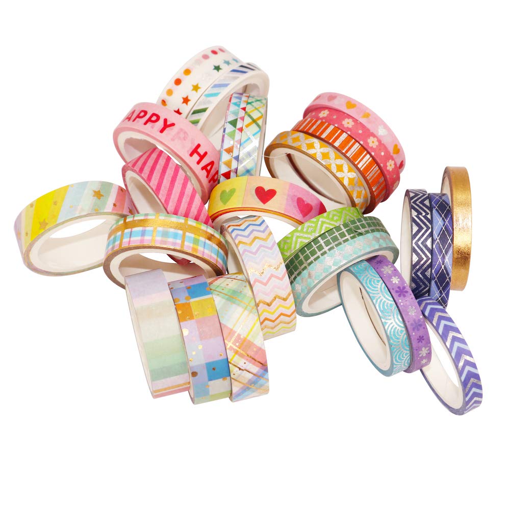 Yubbaex Floral Masking Tape with Gold Foil 27 Suitable for Gift DIY and Notebook Decoration Rainbow 27 Stamping, Rolls, Thin, Wrapping, Crafts, (Light