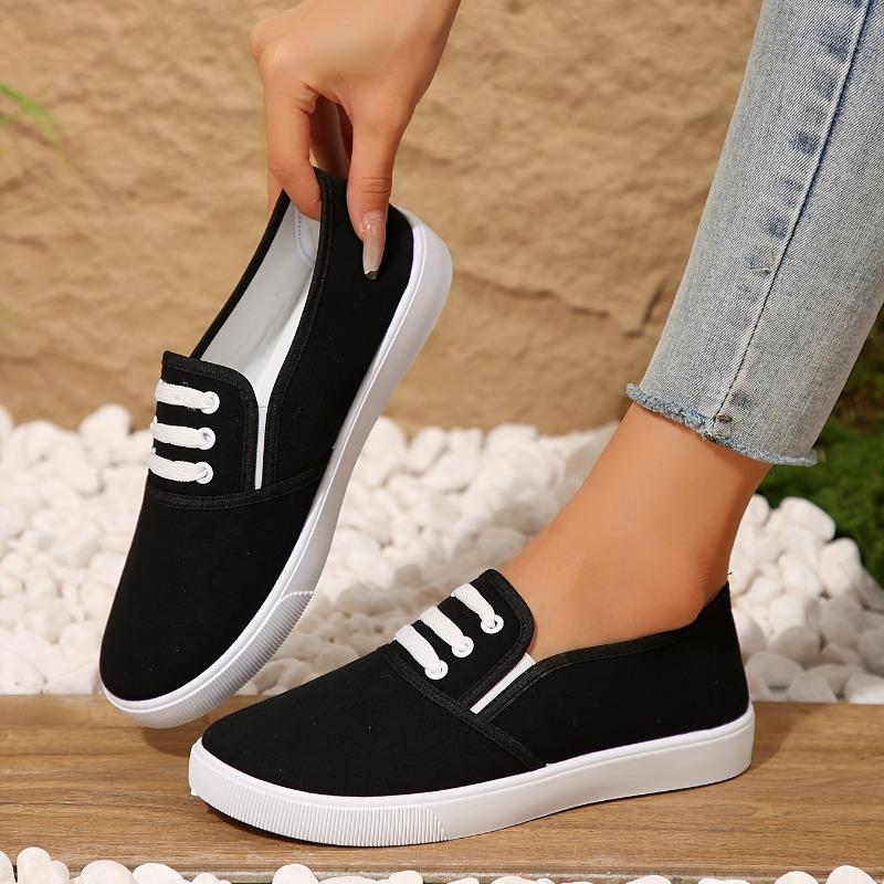 Women'S Solid Color Minimalist Sneakers, Slip On Lightweight Flat Soft Sole Shoes, Low-Top Comfort Daily White Shoes