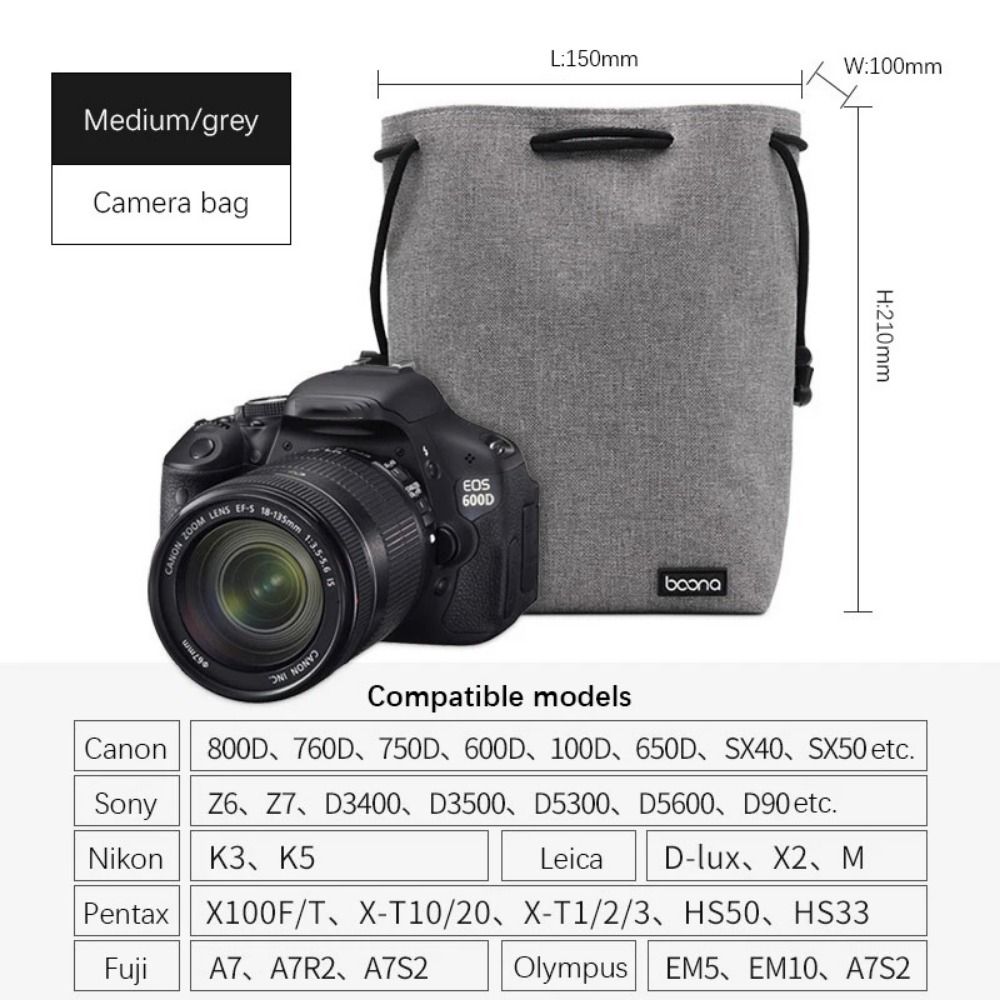 Adjustable Strap Camera Storage Bag Dustproof Velvet Lining DSLR Drawstring Bag Inner Bag Waterproof Lens Protective Case