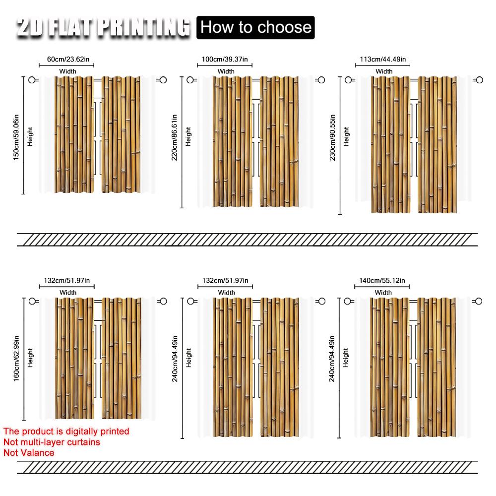 2pcs, Curtain Popular 2D plane printing Bohemian Bamboo Print Blackout Polyester (without rod) Stuff Clearance Perfect for
