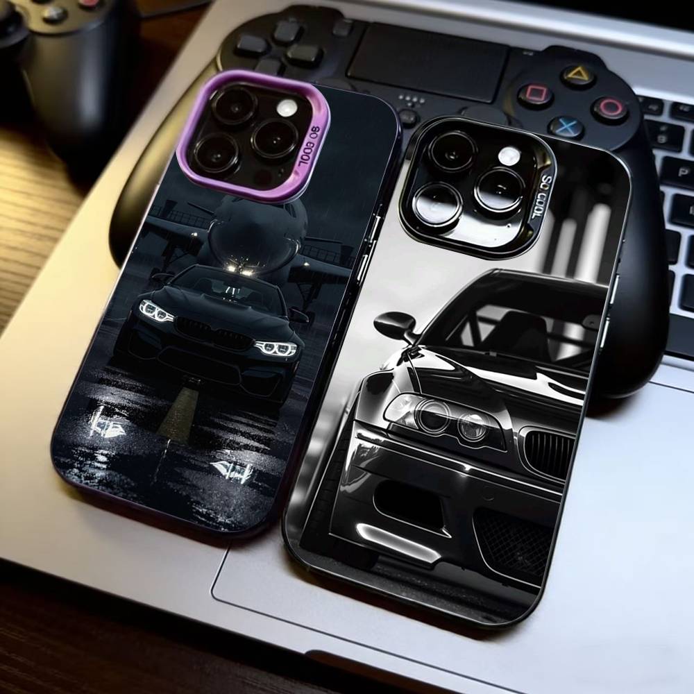 Sleek Car B Phone Case For iPhone 17,16,15,14,13,12,11 Plus,Pro Max,XS,Colorful Silver Black Cover