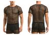 European Men's Fishnet Round Neck Short Sleeve Casual Loose Plus Size Top