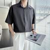 Ice Silk Men's Loose Fit Short Sleeve Button-Down Shirt - Korean, Hong Kong, Japanese Style, Plus Size, Wrinkle-Resistant