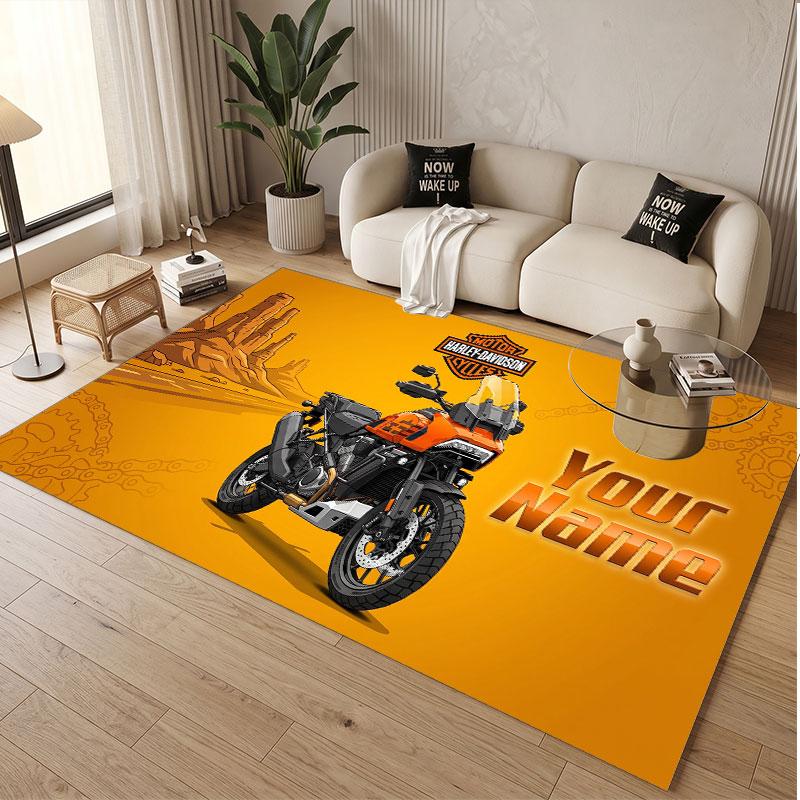 Tappeto Personalizzato Stampa Motivo Harley-Davidson Nome Testo Morbido Antiscivolo Tappeto per Pavimento per Decorazione Interna della Casa