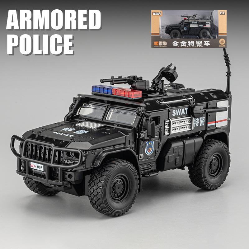 

1:32 SWAT Armored Police Car Model Simulation Die-casting Pull-back Heavy Alloy Truck Toy with Sound and Light Children s Gift чорний