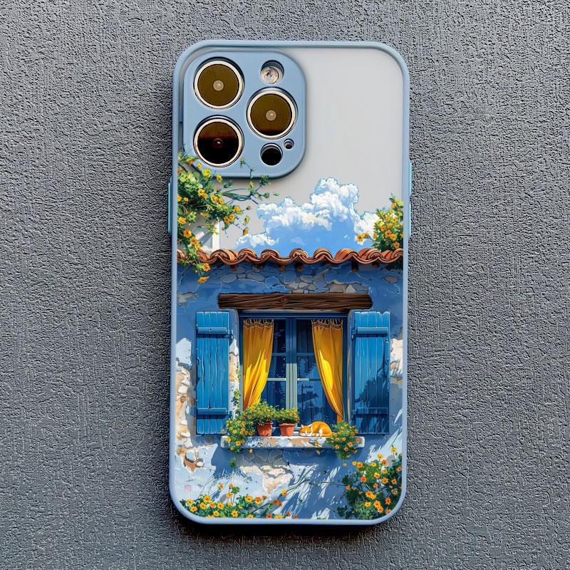 Hand Painted House scenery Phone Case For iPhone 13 12 11 Pro Max Mini 15 14 7 8 Plus Pro Max SE2 X XR XS Shockproof Matte Cover
